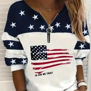 American Flag quarter zip top- NEW
